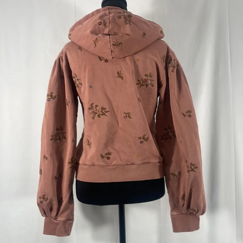 Anthropology Driftwood,Sweatshirt, Hoodie,distressed,floral,Rose,Burgundy,S - Picture 5 of 11